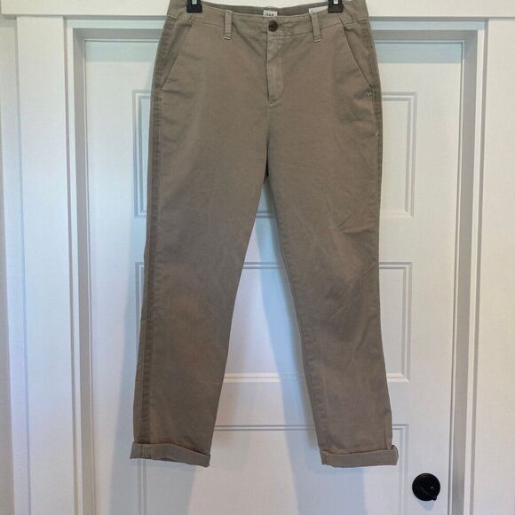 GAP Girlfriend Chino Cotton High-Waisted Cuffed Stretch Khaki Ankle Pants Size 2 - Picture 2 of 7